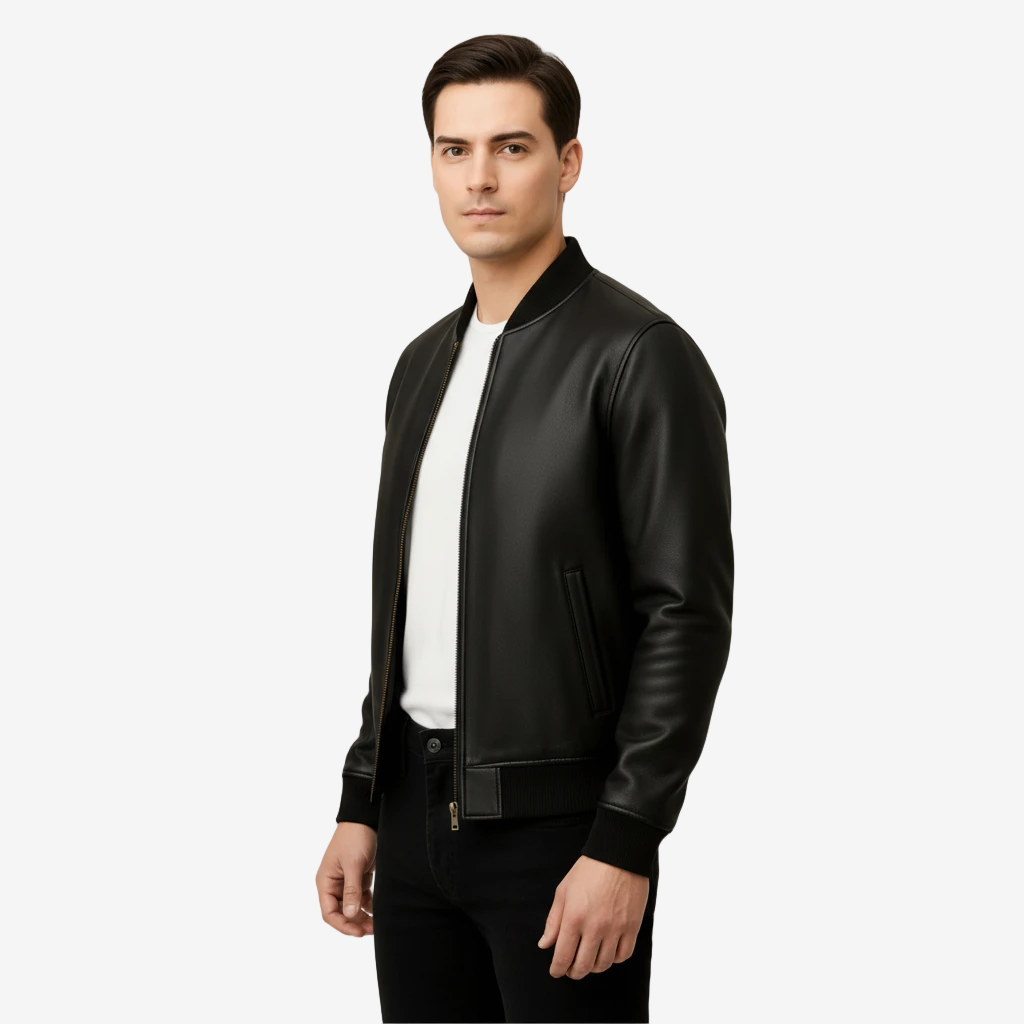 Men's Black Bomber Leather Jacket Nexus Jackets Co