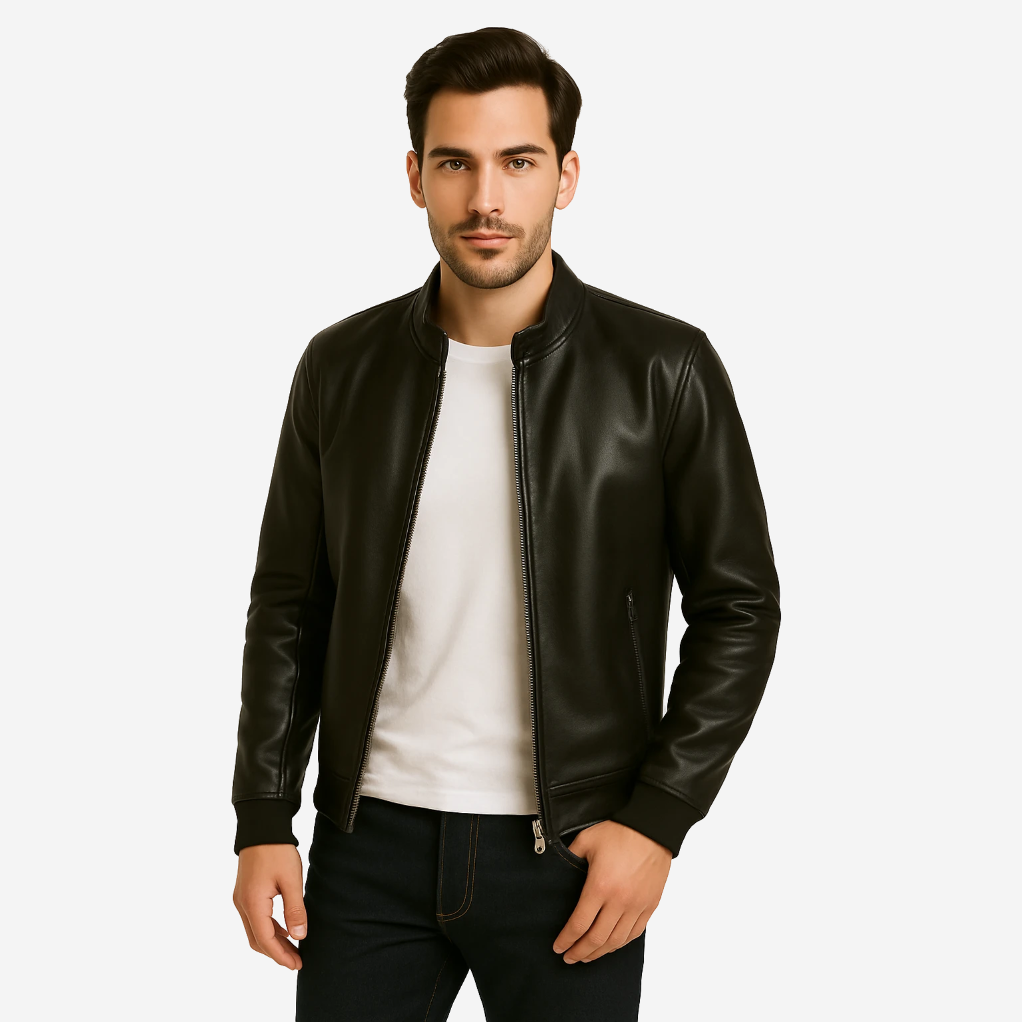 Men’s Black Bomber Leather Jacket – Top Grain Cowhide Nexus Jackets Co