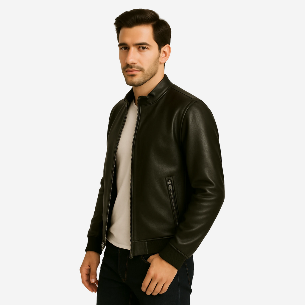 Men’s Black Bomber Leather Jacket – Top Grain Cowhide Nexus Jackets Co