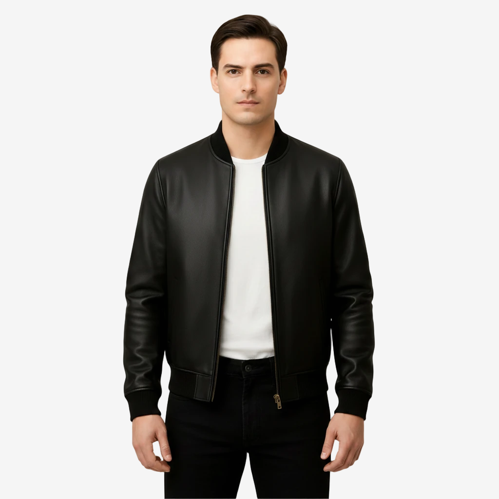 Men's Black Bomber Leather Jacket Nexus Jackets Co