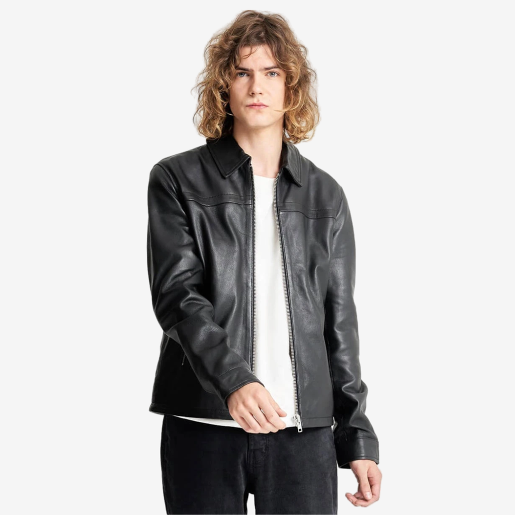 Men’s Black Lambskin Bomber Jacket – Shirt Collar Nexus Jackets Co