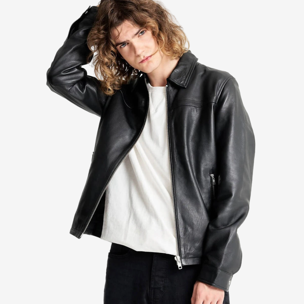 Men’s Black Lambskin Bomber Jacket – Shirt Collar Nexus Jackets Co