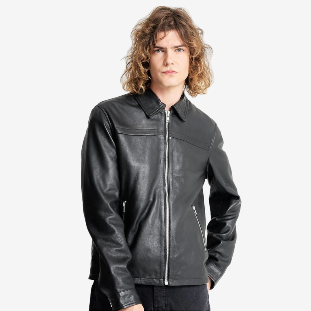 Men’s Black Lambskin Bomber Jacket – Shirt Collar Nexus Jackets Co