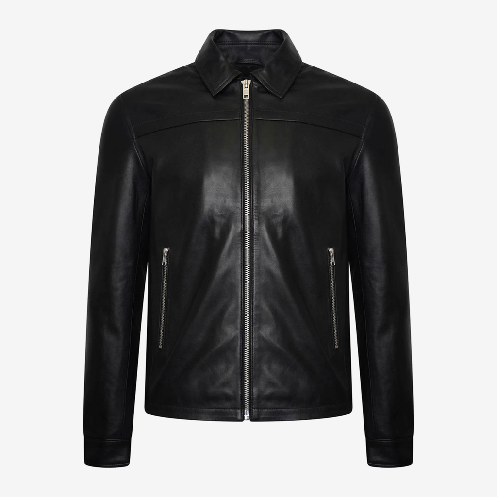 Men’s Black Lambskin Bomber Jacket – Shirt Collar Nexus Jackets Co