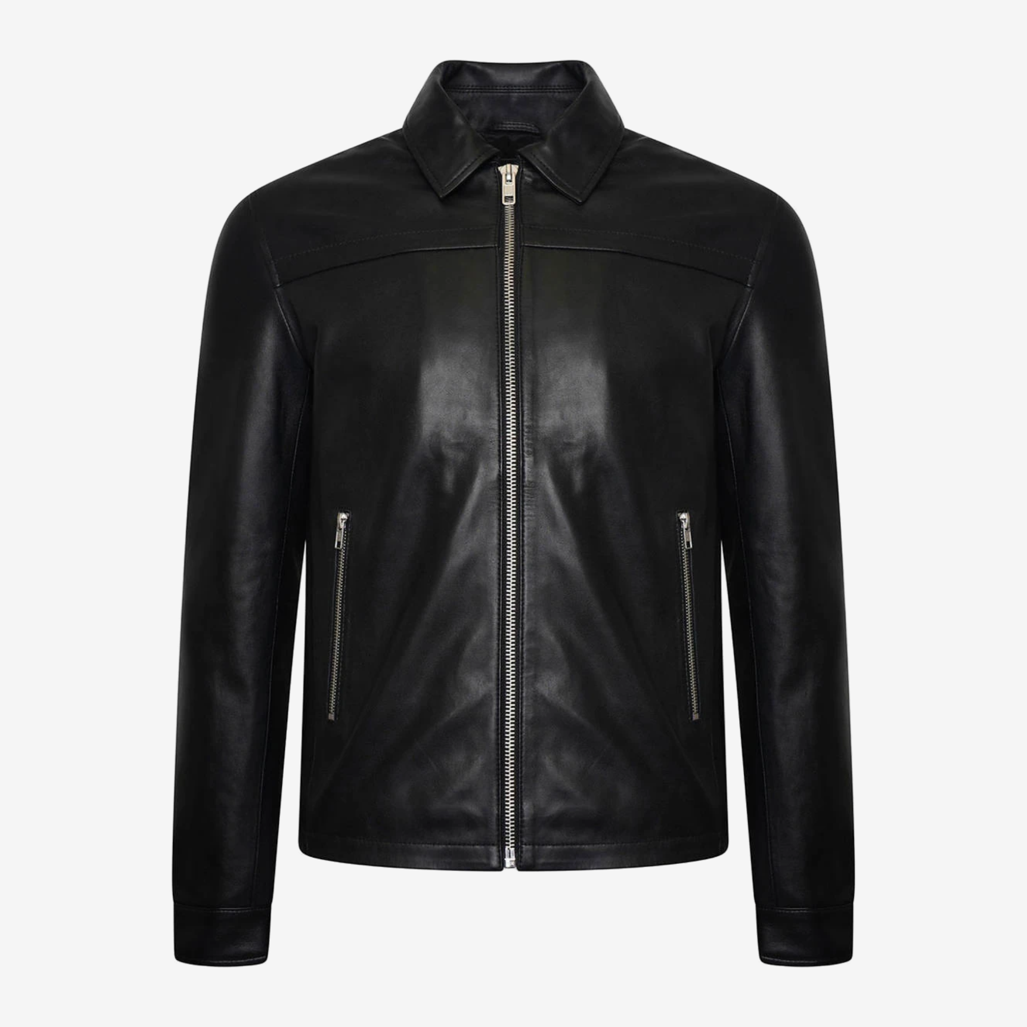 Men’s Black Lambskin Bomber Jacket – Shirt Collar Nexus Jackets Co