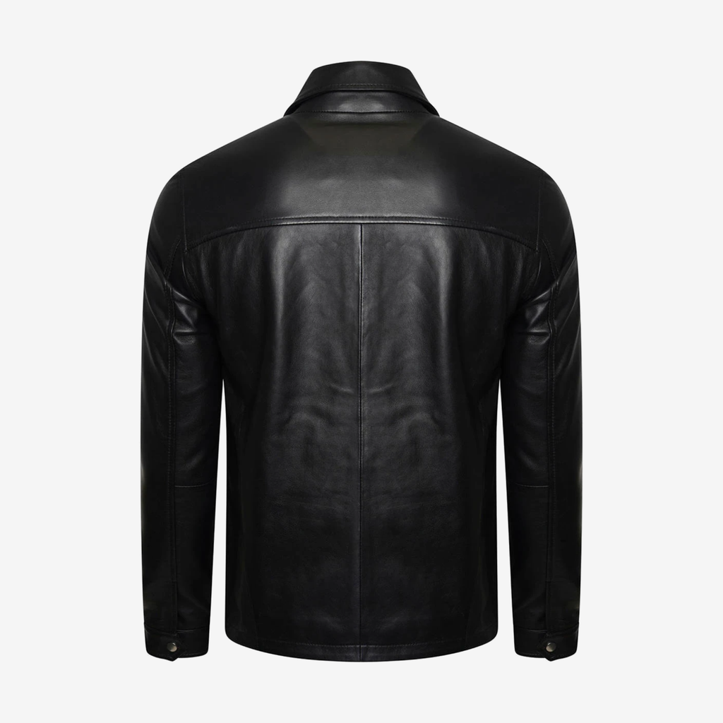 Men’s Black Lambskin Bomber Jacket – Shirt Collar Nexus Jackets Co