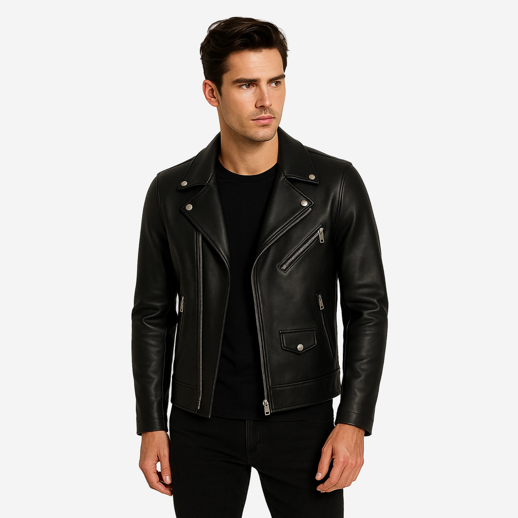 Men’s Black Motorcycle Leather Jacket – Top Grain Cowhide Nexus Jackets Co