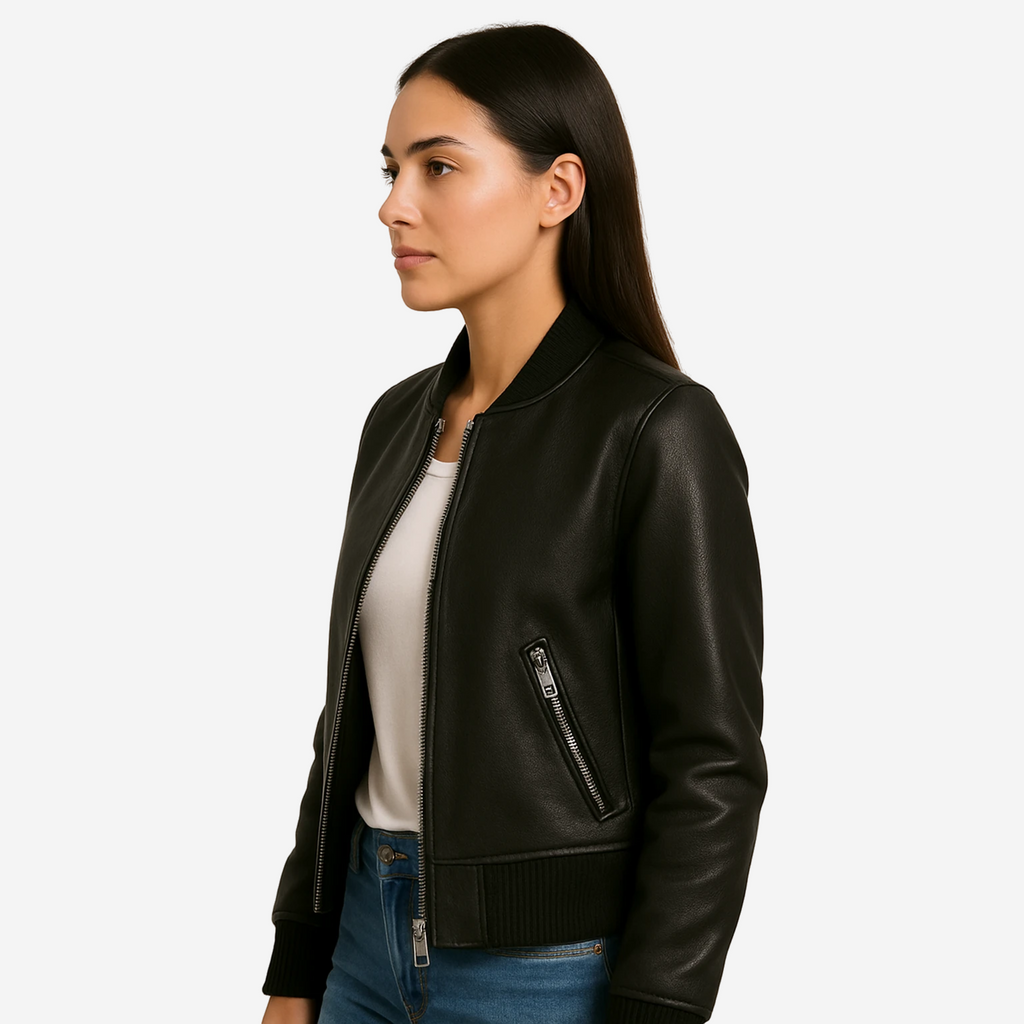 Women’s Black Cowhide Leather Jacket – Real Top Grain Leather Nexus Jackets Co