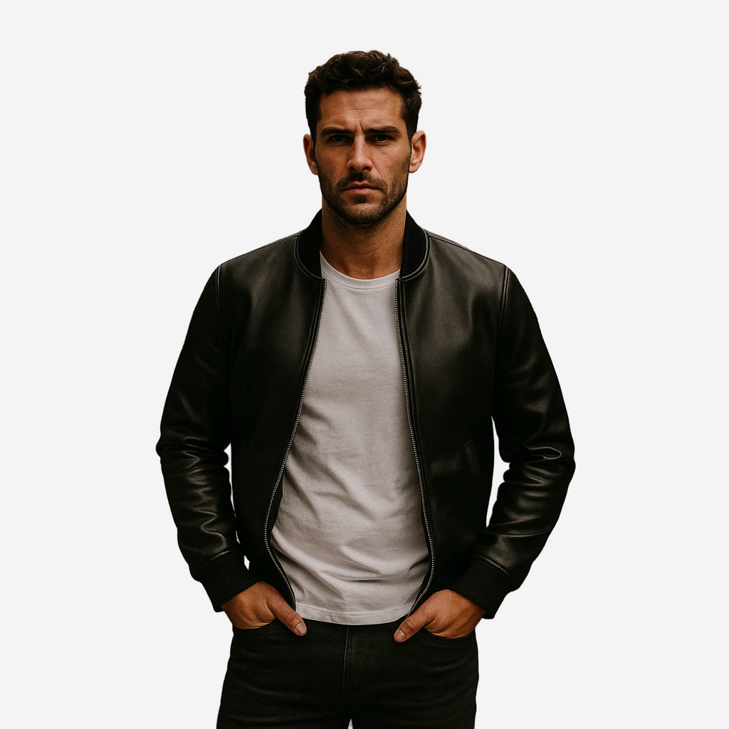 Men’s Black Bomber Jacket – Top Grain Cowhide Leather Nexus Jackets Co