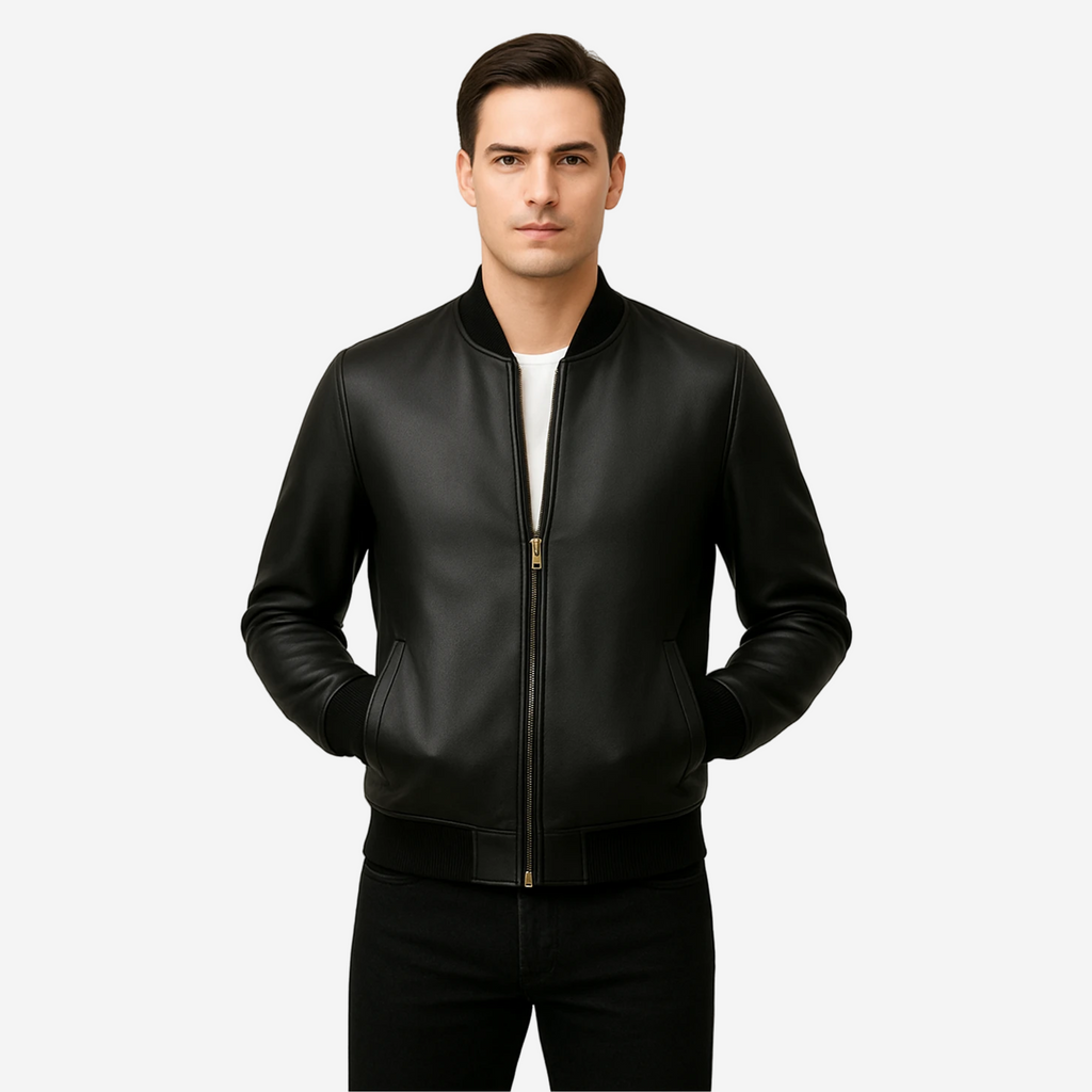 Men's Black Bomber Leather Jacket Nexus Jackets Co
